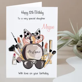 Large A4 Personalised Female Girls Birthday Card Perfume Makeup