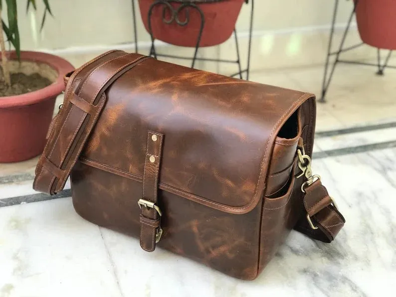 Leather Messenger Bag for Photography Lover