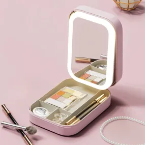 LED Mirror Makeup Storage Box Portable Travel Makeup Case Cosmetic Bag Large-Capacity Make up Storage Box Makeup Accessories