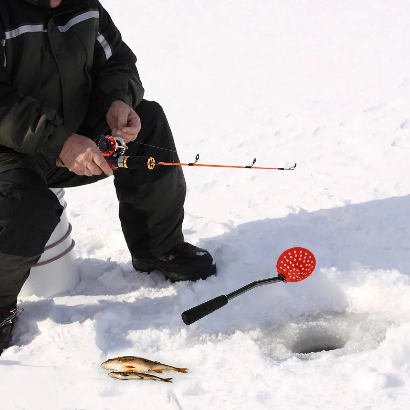 Lixada Ice Fishing Rod Reel Combo Complete Kit with Ice Skimmer Sc-oop and Carry Bag Lures Hooks Swivels Accessories