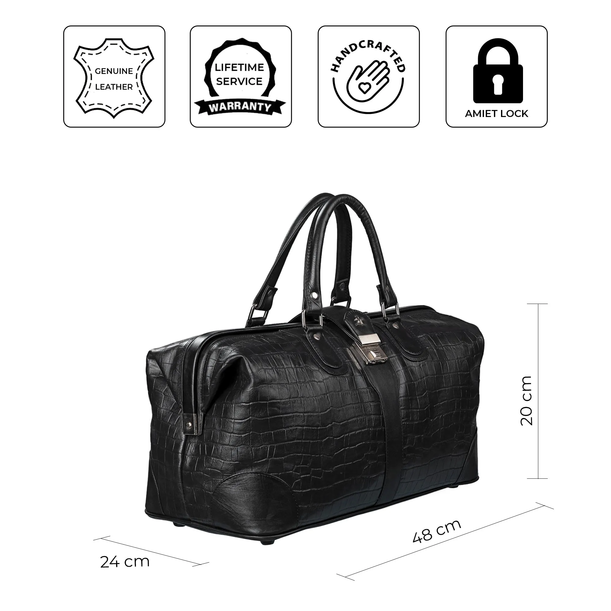 Luxury Corporate Diwali Gift | Georgia Collection - Italian Classics | 97 Travel Bag | Leather Duffle Bag For Men | For Travel | Colour : Black