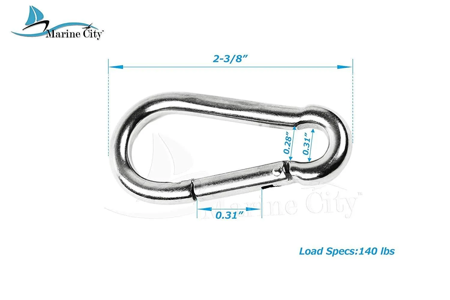 Marine City 316 Stainless-Steel 2-3/8” Carabiners/Clip Snap Hook for Climbing, Fishing, Hiking (2pcs)