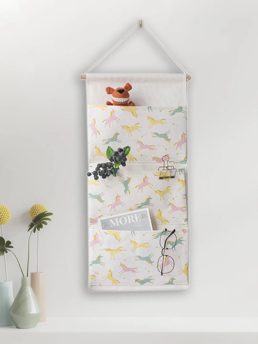 Market99 Wall Hanging Storage Bag With 3 Pocket And Key Hook