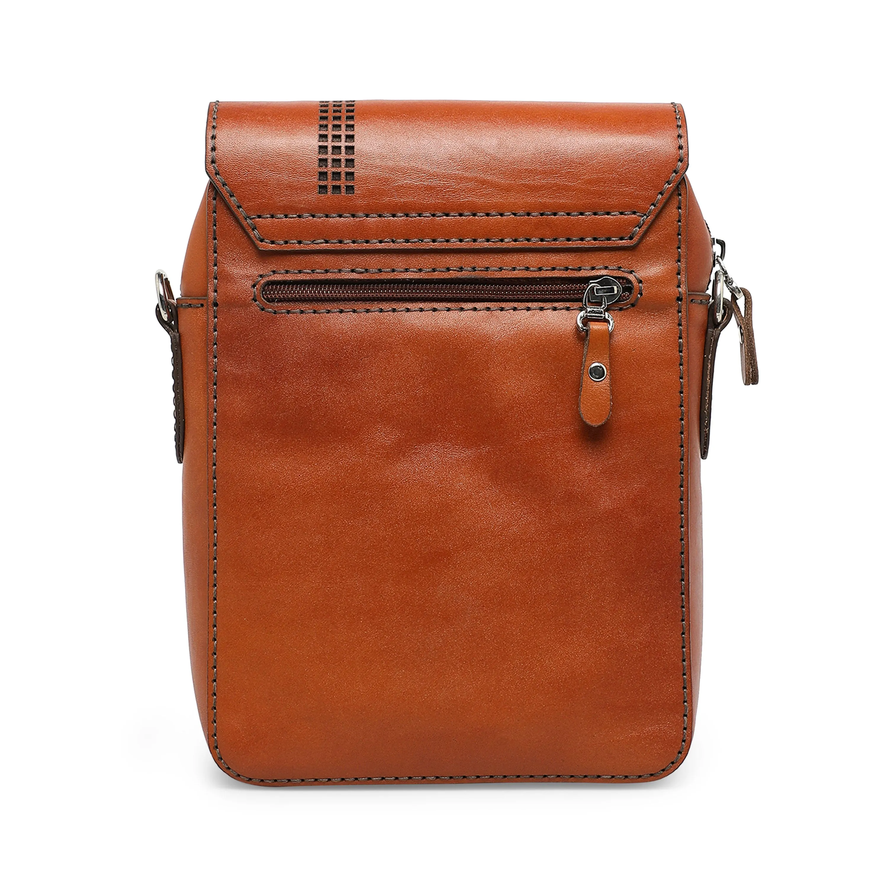 Michelle Men's Genuine Leather Side Messenger Bag - Tan