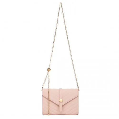 Miss Lulu V-Stitched Flap Leather Chain Bag - Stylish Pink Shoulder Bag for Women | Chic & Elegant Fashion Accessory