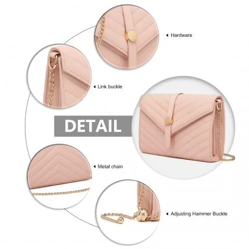 Miss Lulu V-Stitched Flap Leather Chain Bag - Stylish Pink Shoulder Bag for Women | Chic & Elegant Fashion Accessory