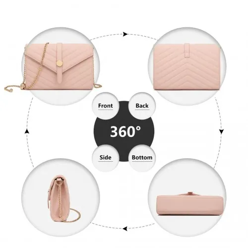 Miss Lulu V-Stitched Flap Leather Chain Bag - Stylish Pink Shoulder Bag for Women | Chic & Elegant Fashion Accessory