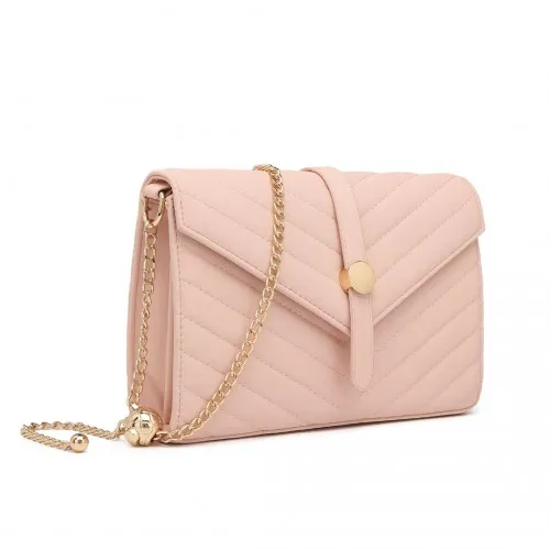 Miss Lulu V-Stitched Flap Leather Chain Bag - Stylish Pink Shoulder Bag for Women | Chic & Elegant Fashion Accessory