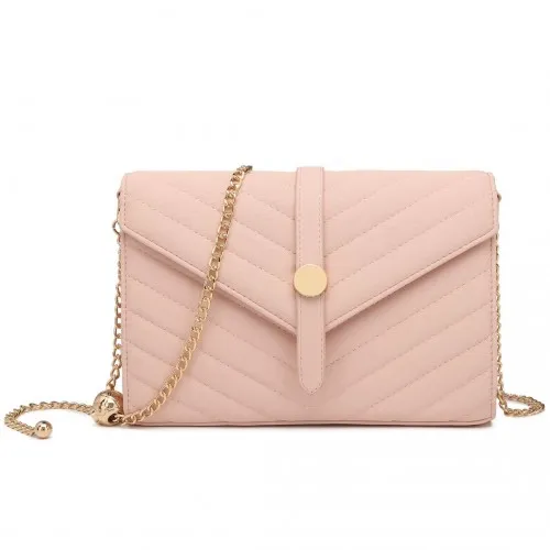 Miss Lulu V-Stitched Flap Leather Chain Bag - Stylish Pink Shoulder Bag for Women | Chic & Elegant Fashion Accessory