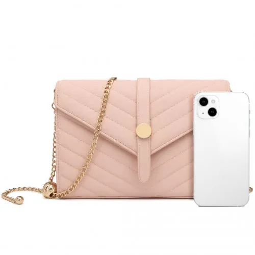 Miss Lulu V-Stitched Flap Leather Chain Bag - Stylish Pink Shoulder Bag for Women | Chic & Elegant Fashion Accessory