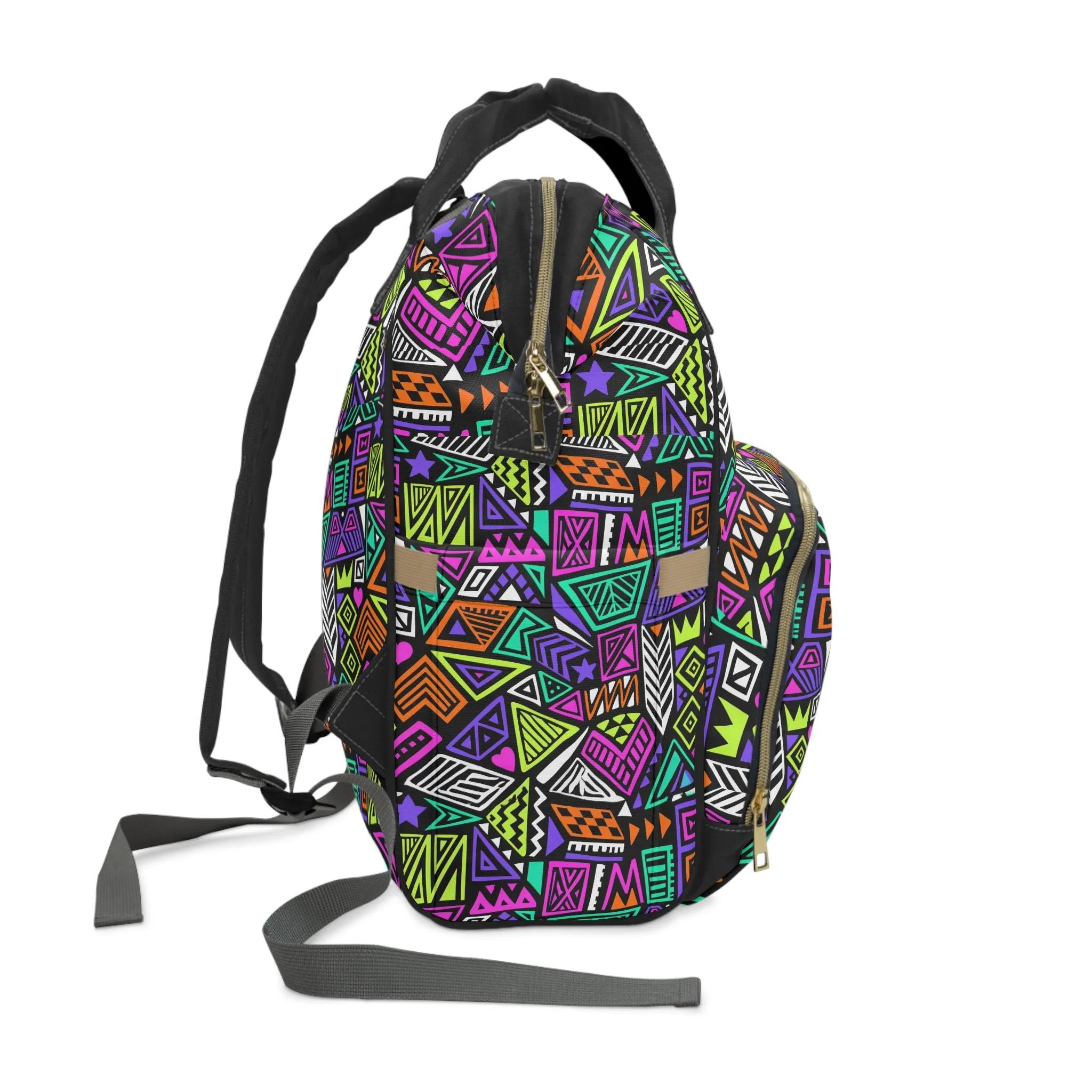 Multifunctional Backpack with Abstract Geometric Pattern