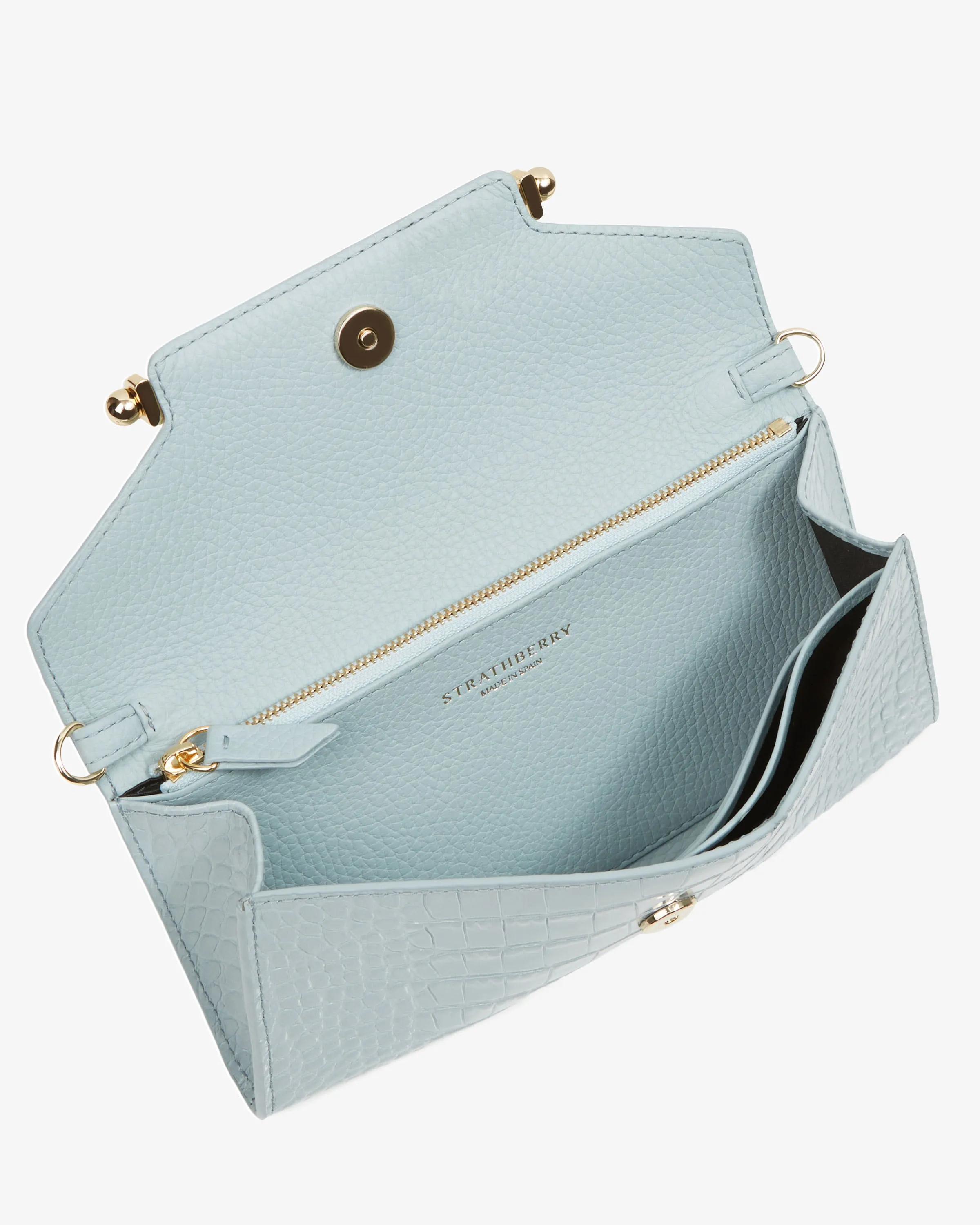 Multrees Chain Wallet - Croc-Embossed Leather Duck Egg Blue