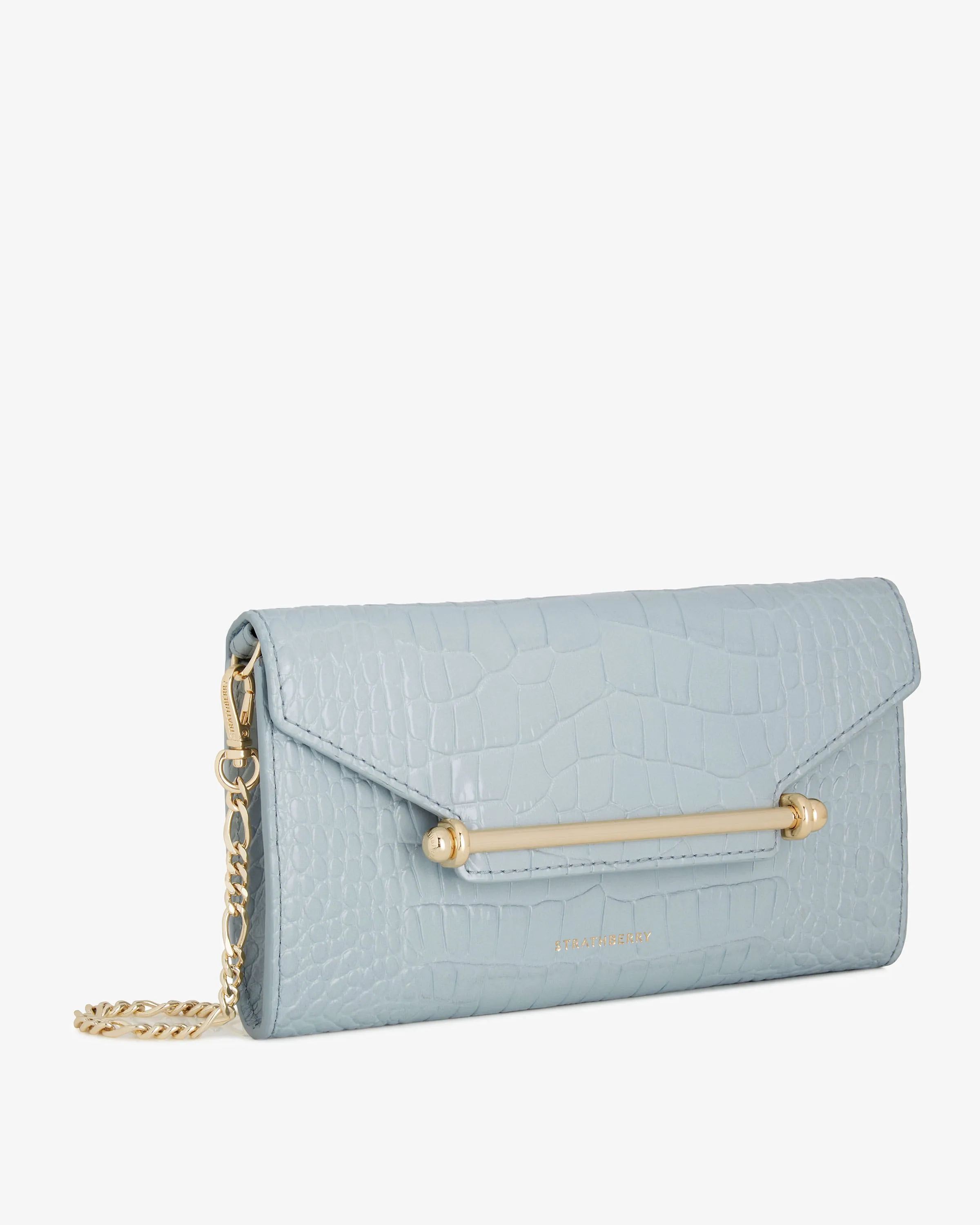 Multrees Chain Wallet - Croc-Embossed Leather Duck Egg Blue