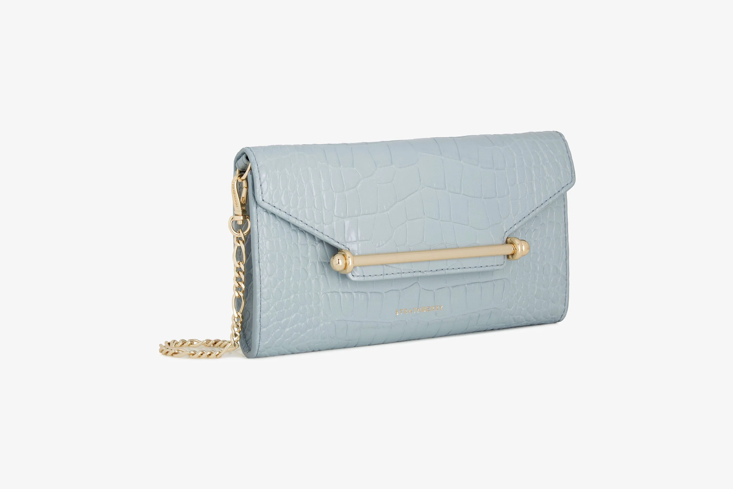 Multrees Chain Wallet - Croc-Embossed Leather Duck Egg Blue