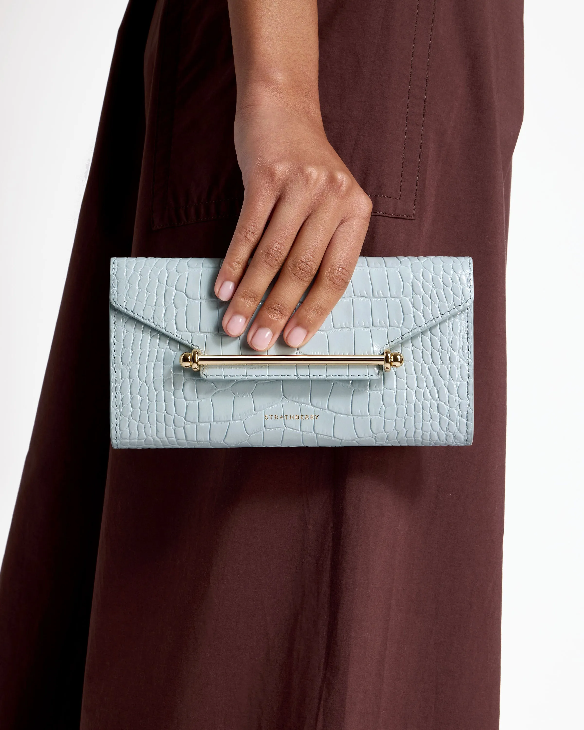 Multrees Chain Wallet - Croc-Embossed Leather Duck Egg Blue