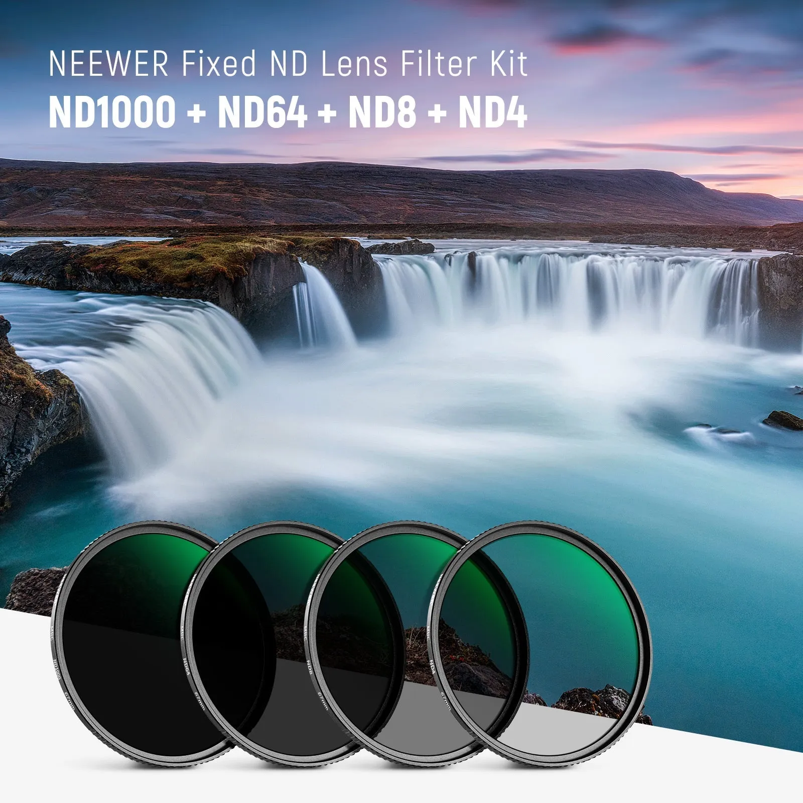 NEEWER 4 Pack HD ND Filter Set (ND1000 ND64 ND8 ND4)