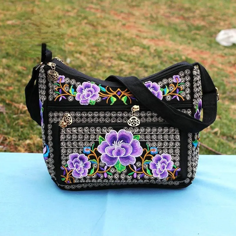 New Ethnic Style Women's Embroidery Bag Large Capacity Multi layer Embroidery One shoulder Crossbody Cosmetic Bag