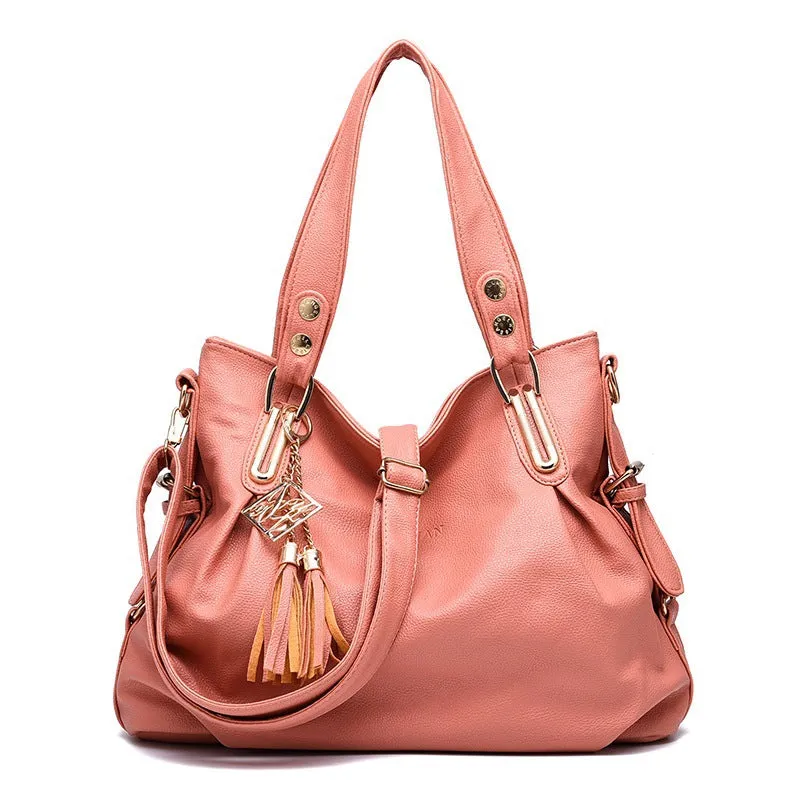 New Middle-aged and Elderly Handbags Women's Tassel Fashion Soft Leather Bags Shoulder Crossbody Bags