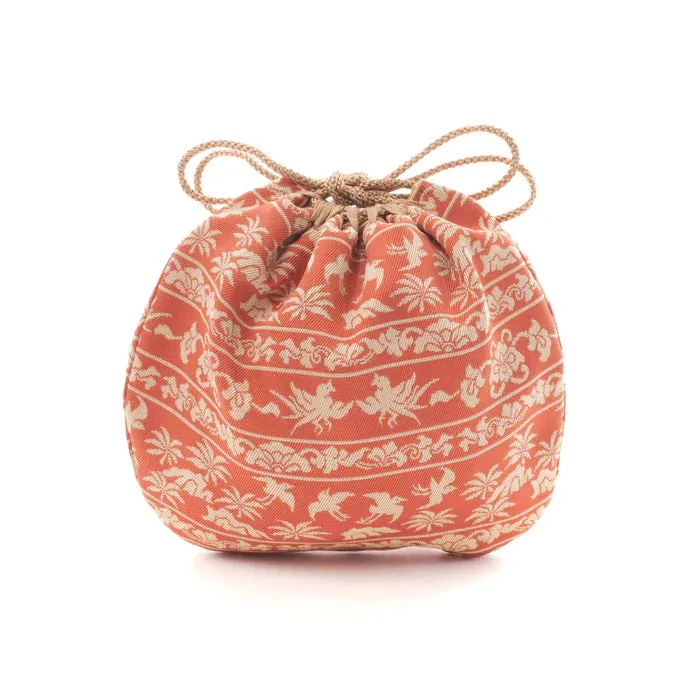 Nishijin-ori Small Drawstring Bag - Bird / Rose -,  Made in Kyoto, Japan,  Japanese traditional craft purse