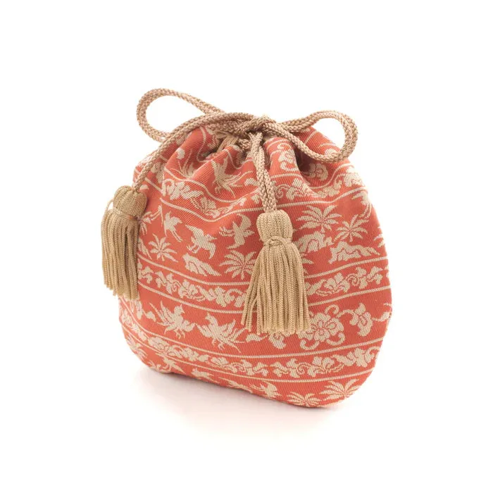 Nishijin-ori Small Drawstring Bag - Bird / Rose -,  Made in Kyoto, Japan,  Japanese traditional craft purse