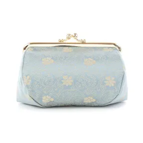 Nishijin-ori Small Pouch - Chrysanthemum and Peony Flowers / Blue -, Made in Kyoto, Japan, Cosmetic Pouch, Makeup Pouch, Japanese Gama