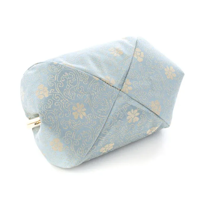 Nishijin-ori Small Pouch - Chrysanthemum and Peony Flowers / Blue -, Made in Kyoto, Japan, Cosmetic Pouch, Makeup Pouch, Japanese Gama