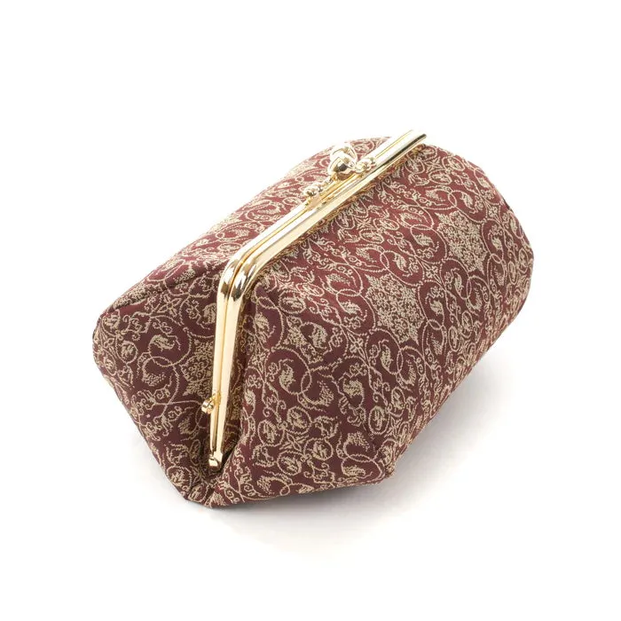 Nishijin-ori Small Pouch - Grapevine / Brown -, Made in Kyoto, Japan, Cosmetic Pouch, Makeup Pouch, Japanese Gamaguchi Pouch, Travel Toiletry Pouch, Stationery Pouch, Bag organizer, Bag in Bag