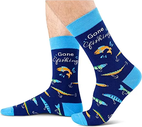 Novelty Fishing Socks for Men who Love to Fishing, Funny Gifts for Fishermen, Fishing Enthusiasts Gifts