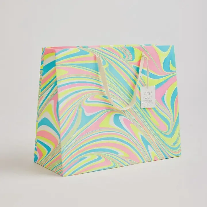 Paper Mirchi Hand Block Printed Large Gift Bag Neon