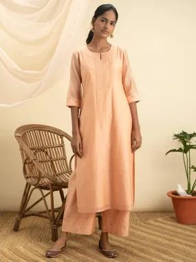 Peach Self Design Chanderi Silk Straight Kurta With Palazzos