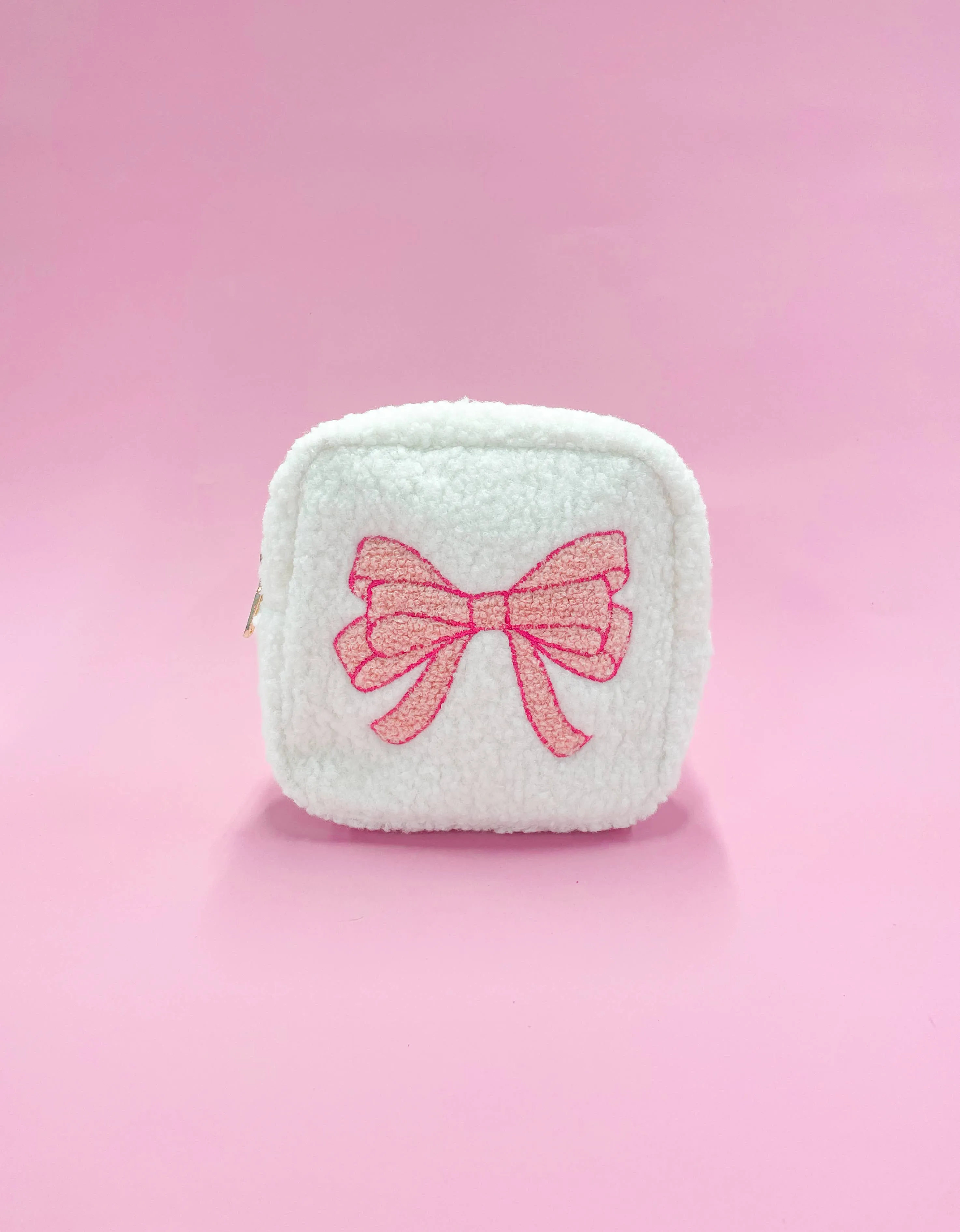 Pink Bow Teddy Cosmetic Zipper Bag - Small