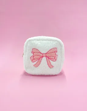 Pink Bow Teddy Cosmetic Zipper Bag - Small