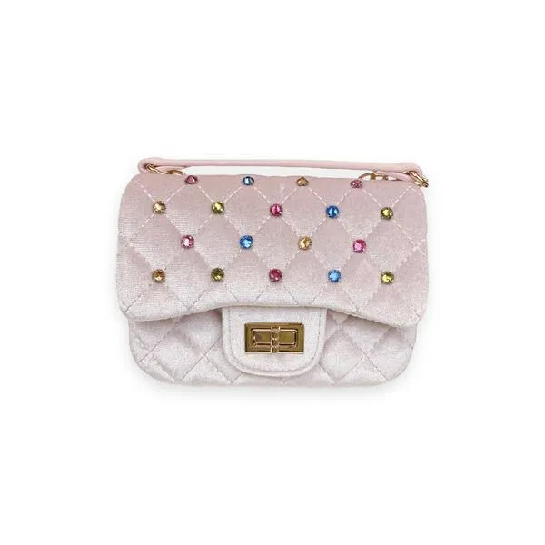 Pink Colorful Gems Velvet Quilted Purse