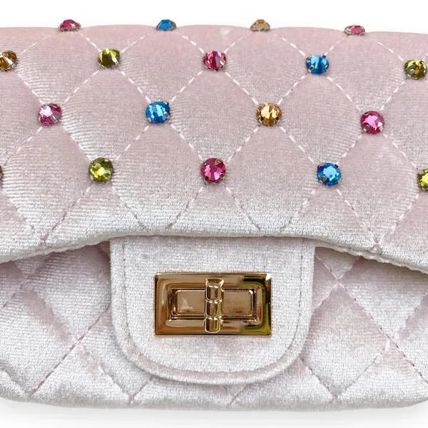 Pink Colorful Gems Velvet Quilted Purse