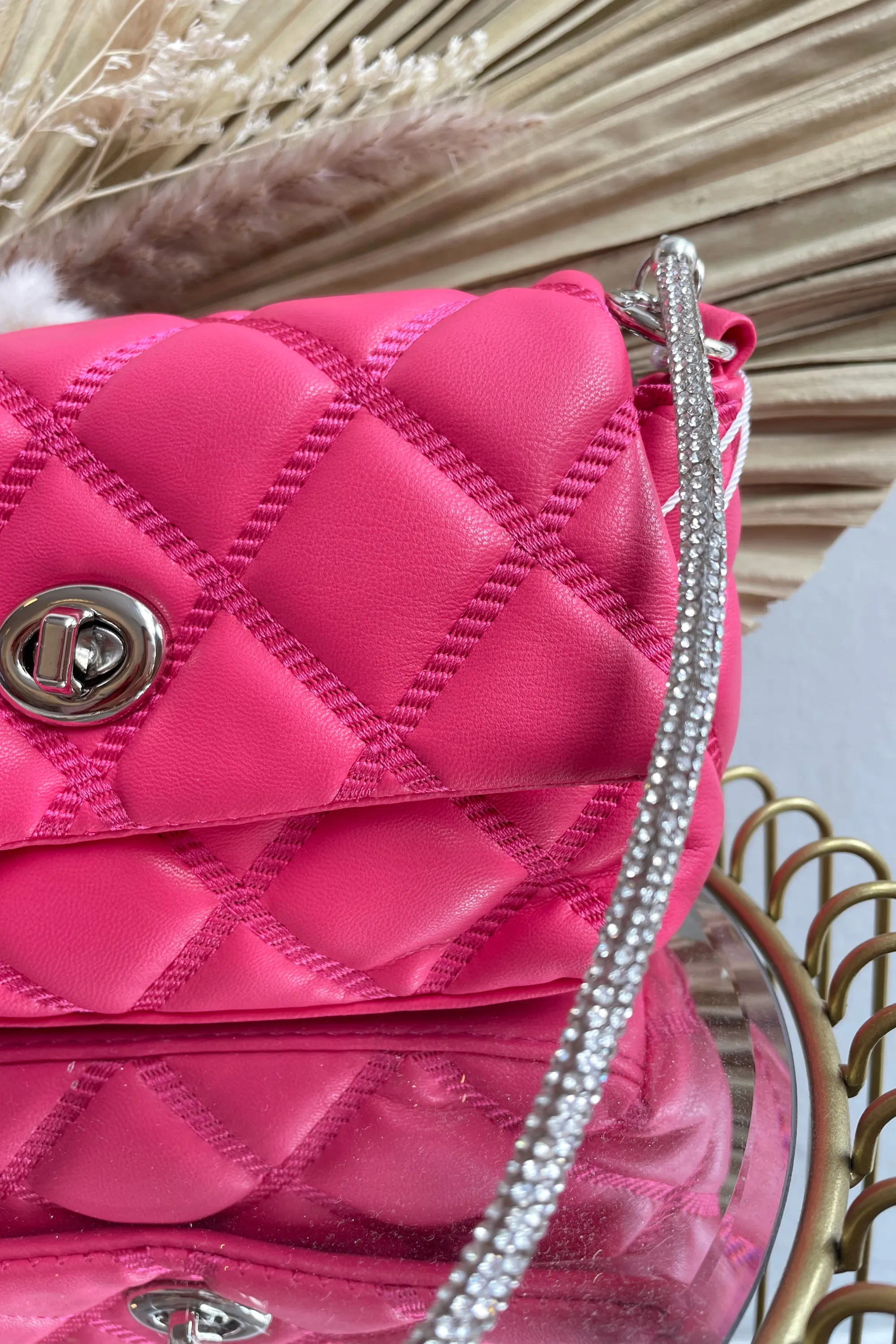 Pink Quilted Diamante Bag