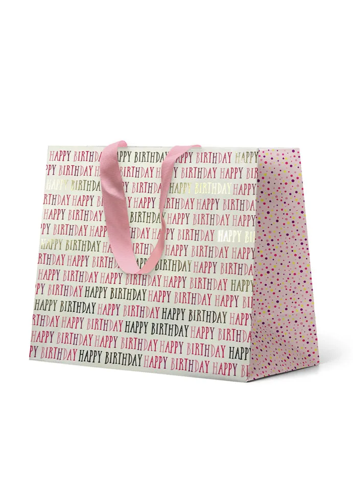 Premium Gift Bag Large: Embossed & Foiled “Happy Birthday” in Pink