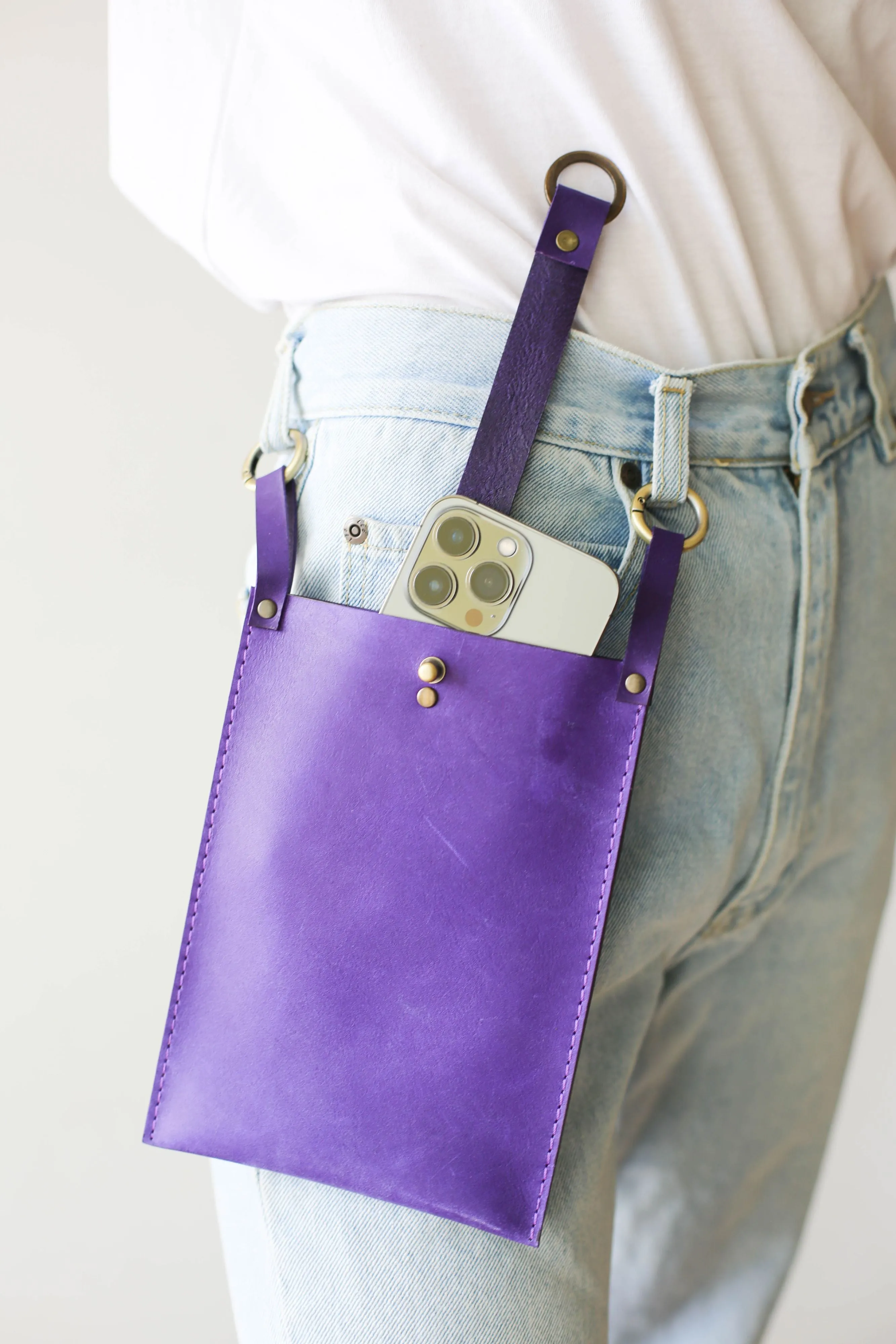 Purple Leather Phone Bag