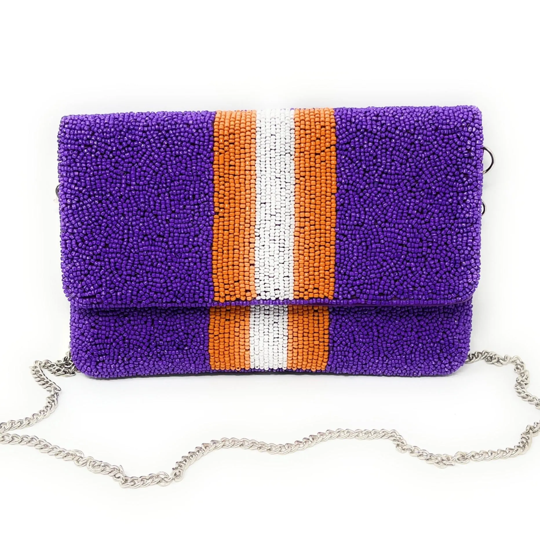 Purple Orange Beaded Clutch Purse