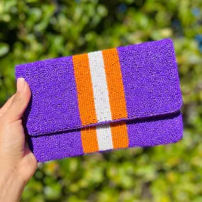 Purple Orange Beaded Clutch Purse