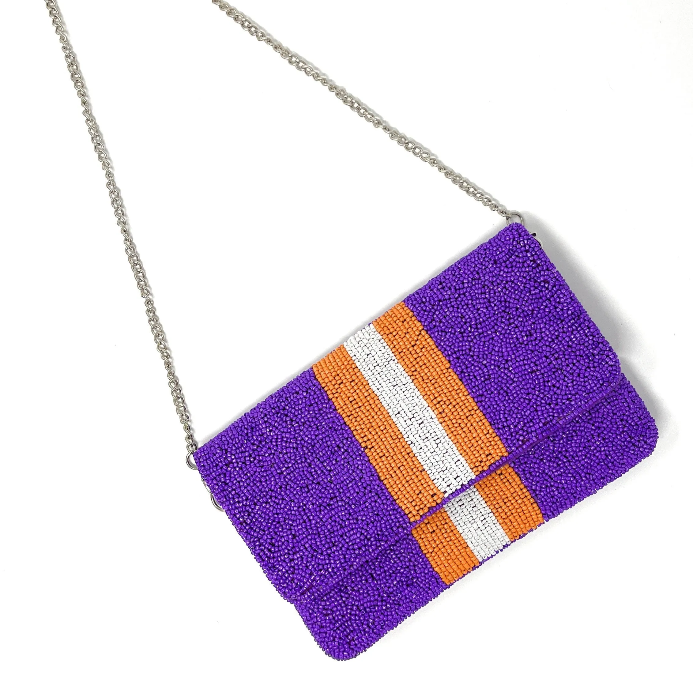 Purple Orange Beaded Clutch Purse