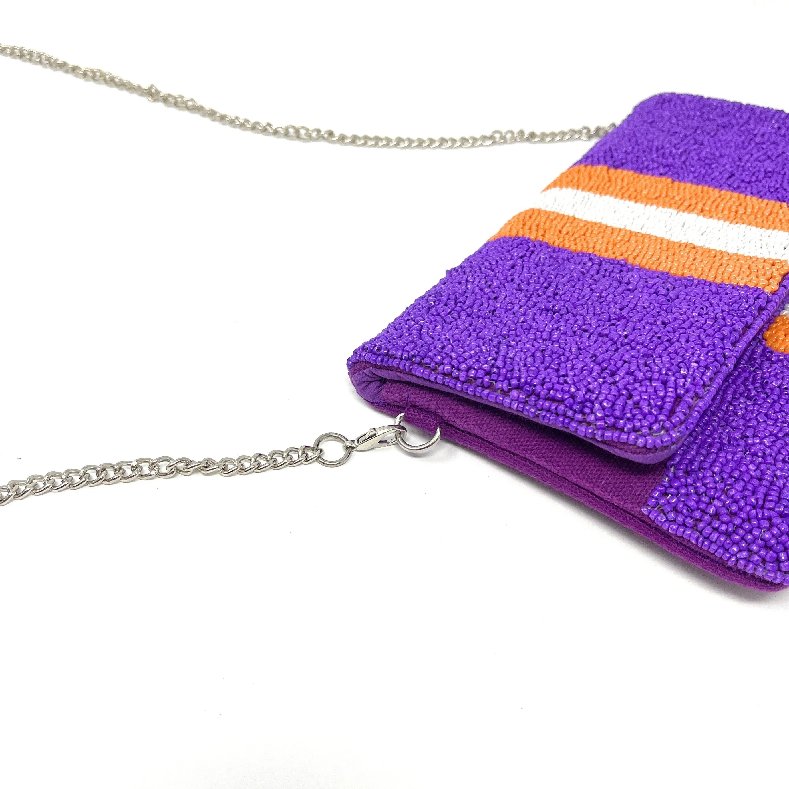 Purple Orange Beaded Clutch Purse