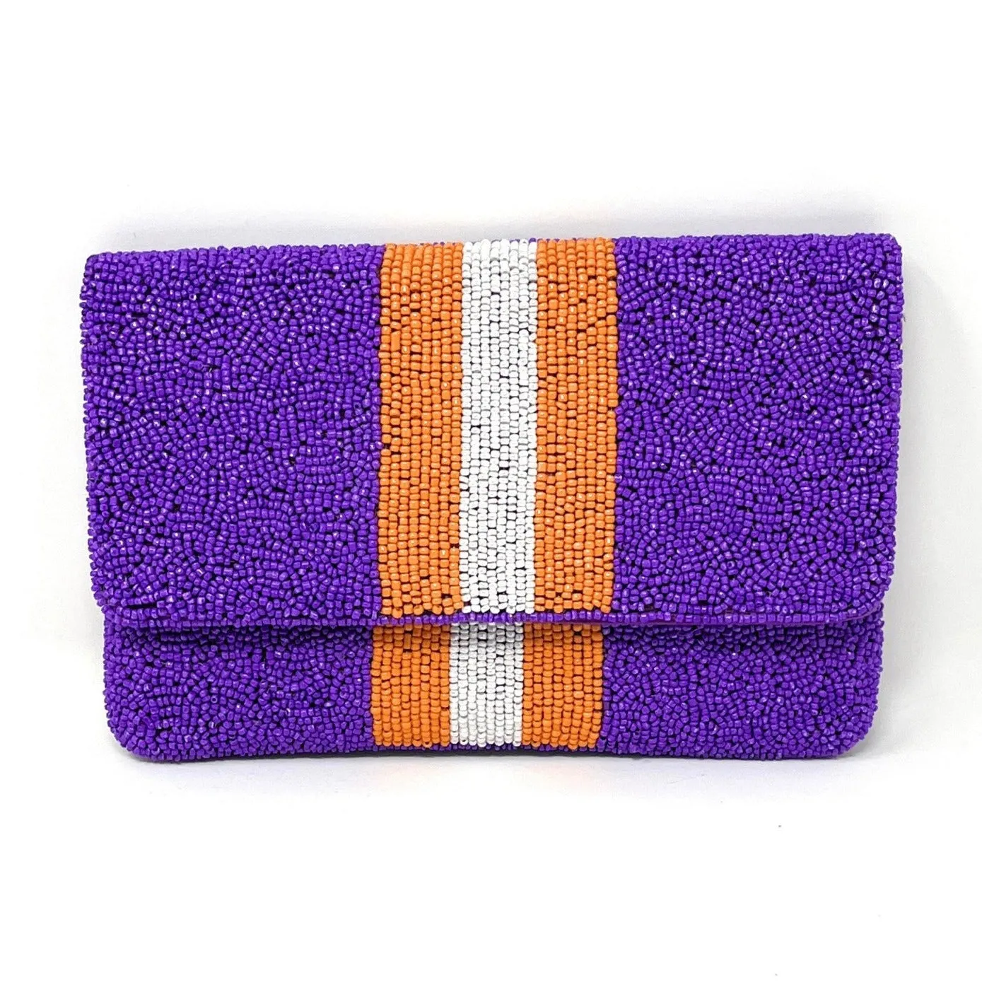 Purple Orange Beaded Clutch Purse