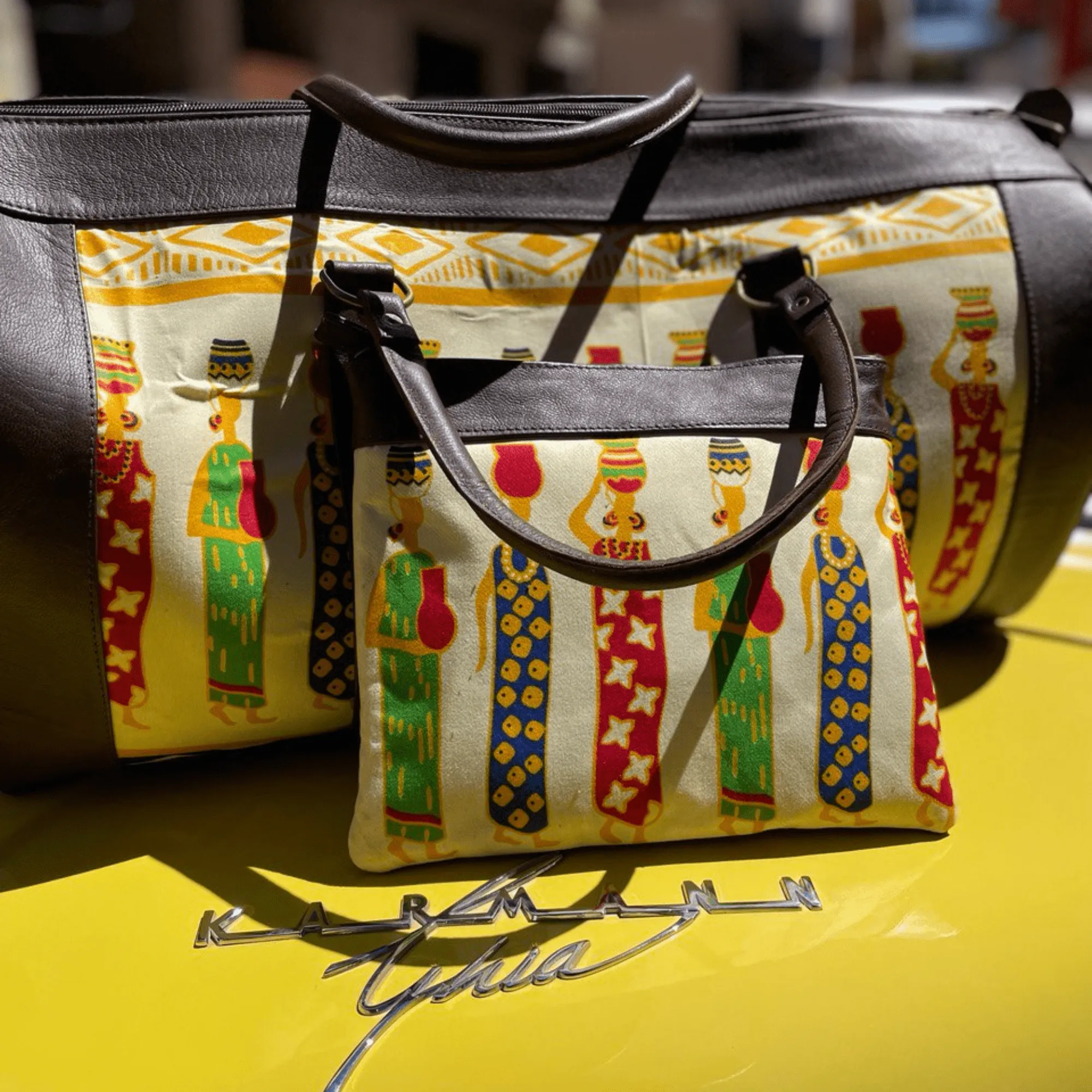 "Arabica" Handcrafted Genuine Leather Duffle and Matching Clutch Bags