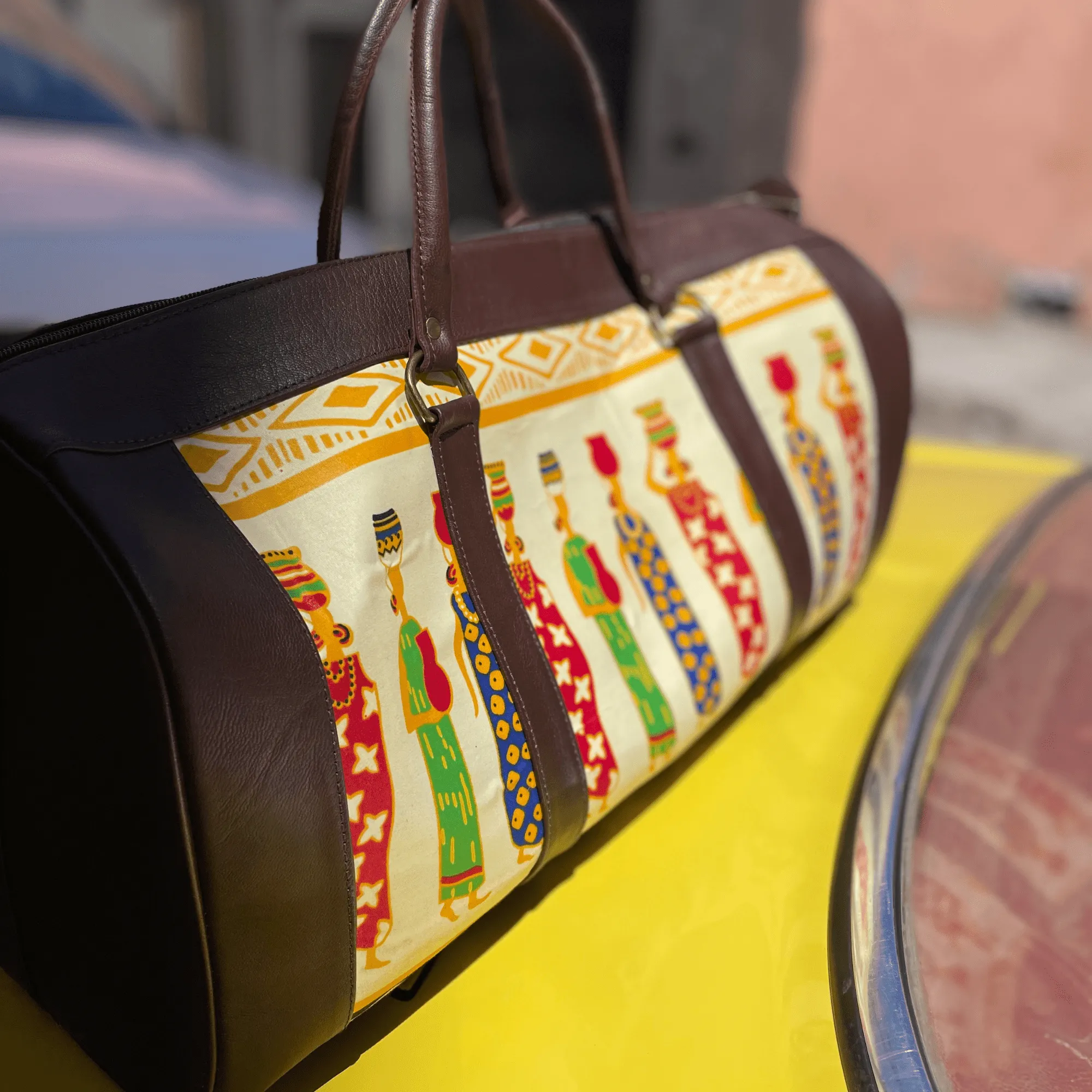 "Arabica" Handcrafted Genuine Leather Duffle and Matching Clutch Bags