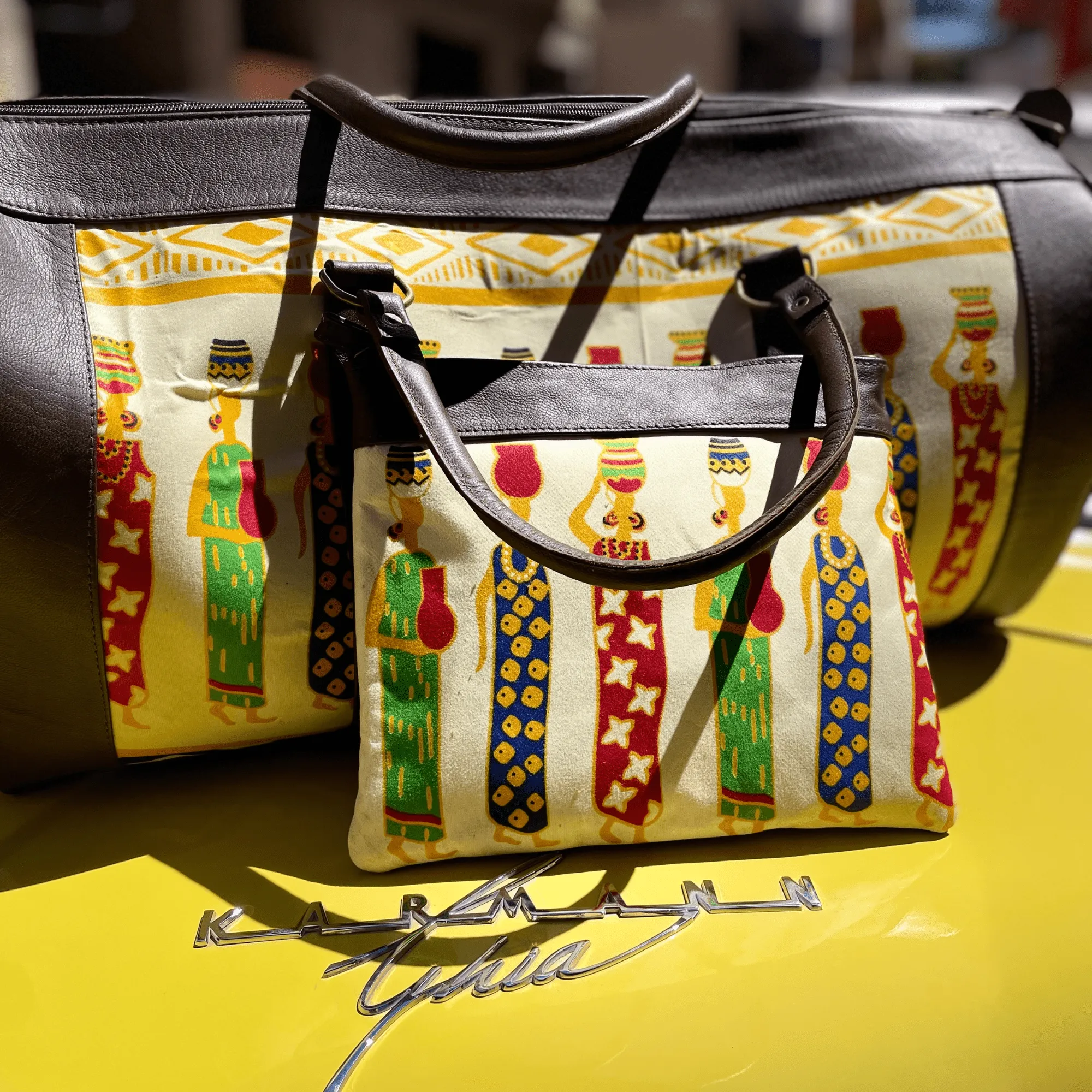 "Arabica" Handcrafted Genuine Leather Duffle and Matching Clutch Bags