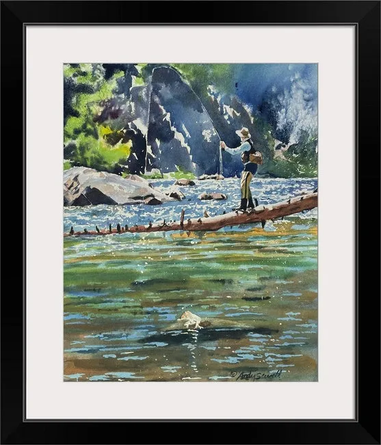 "Fishing on the Log" 12x21  Giclée reprod. from watercolor