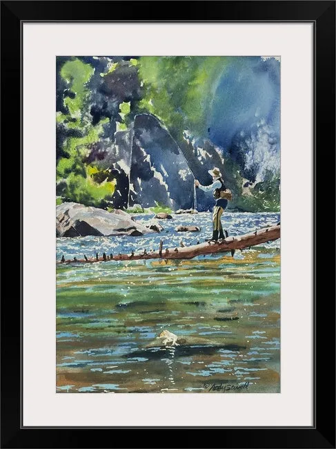 "Fishing on the Log" 12x21  Giclée reprod. from watercolor