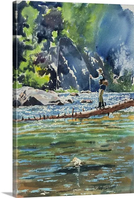 "Fishing on the Log" 12x21  Giclée reprod. from watercolor