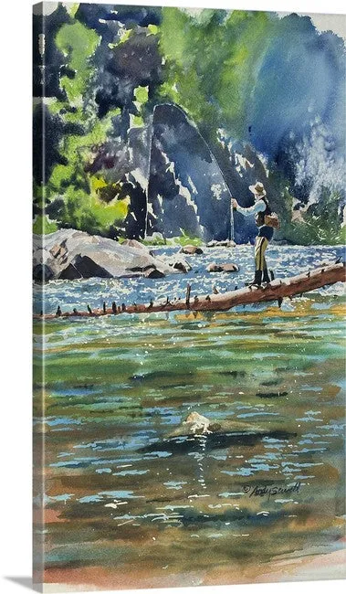 "Fishing on the Log" 12x21  Giclée reprod. from watercolor