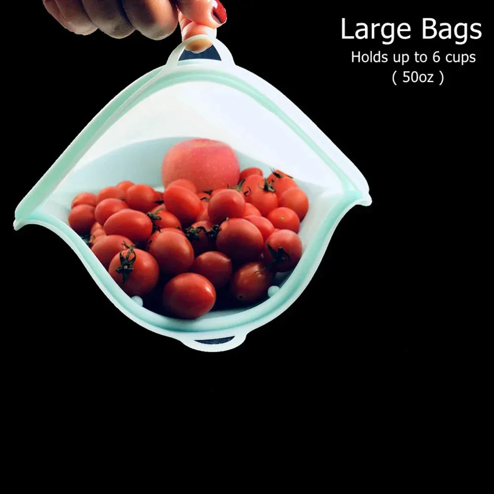 Reusable Food Bag 1500ml 1000ml 500ml Leakproof Containers Reusable Fresh Bag Food Storage Bag Freezer Bag Snack